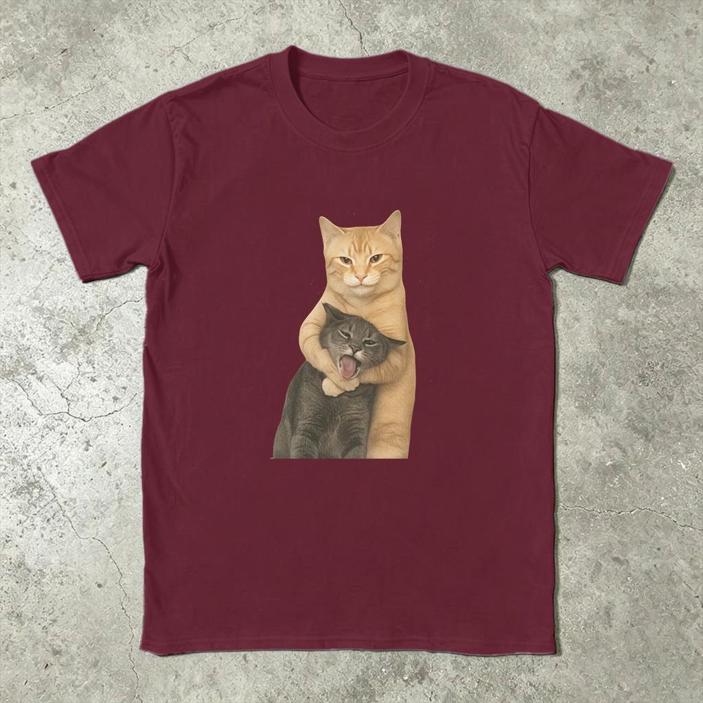 Funny Funny Hug Cats Tshirts For Unisex Round Collar Cotton T Shirts Short Sleeve Tees Plus Size Clothing