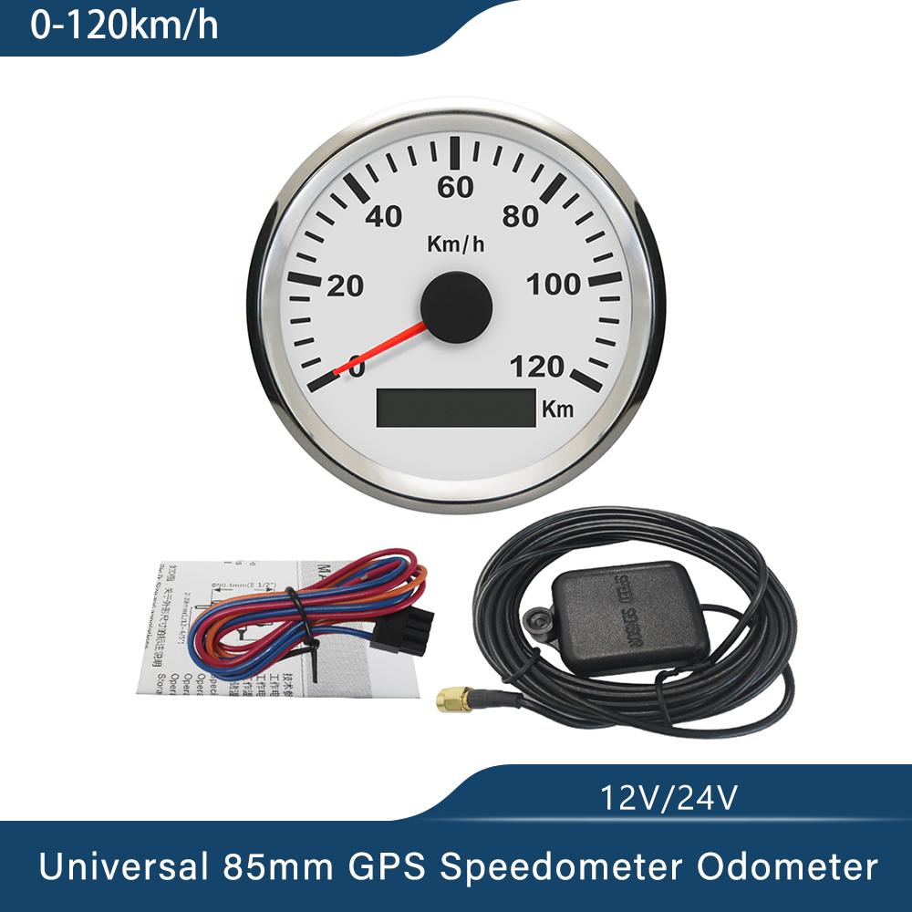 Universal 85mm GPS Speedometer Gauge 120km/h 200km/h for Car Truck Boats Motor Auto with Red Backlight 12V 24V With GPS Antenna