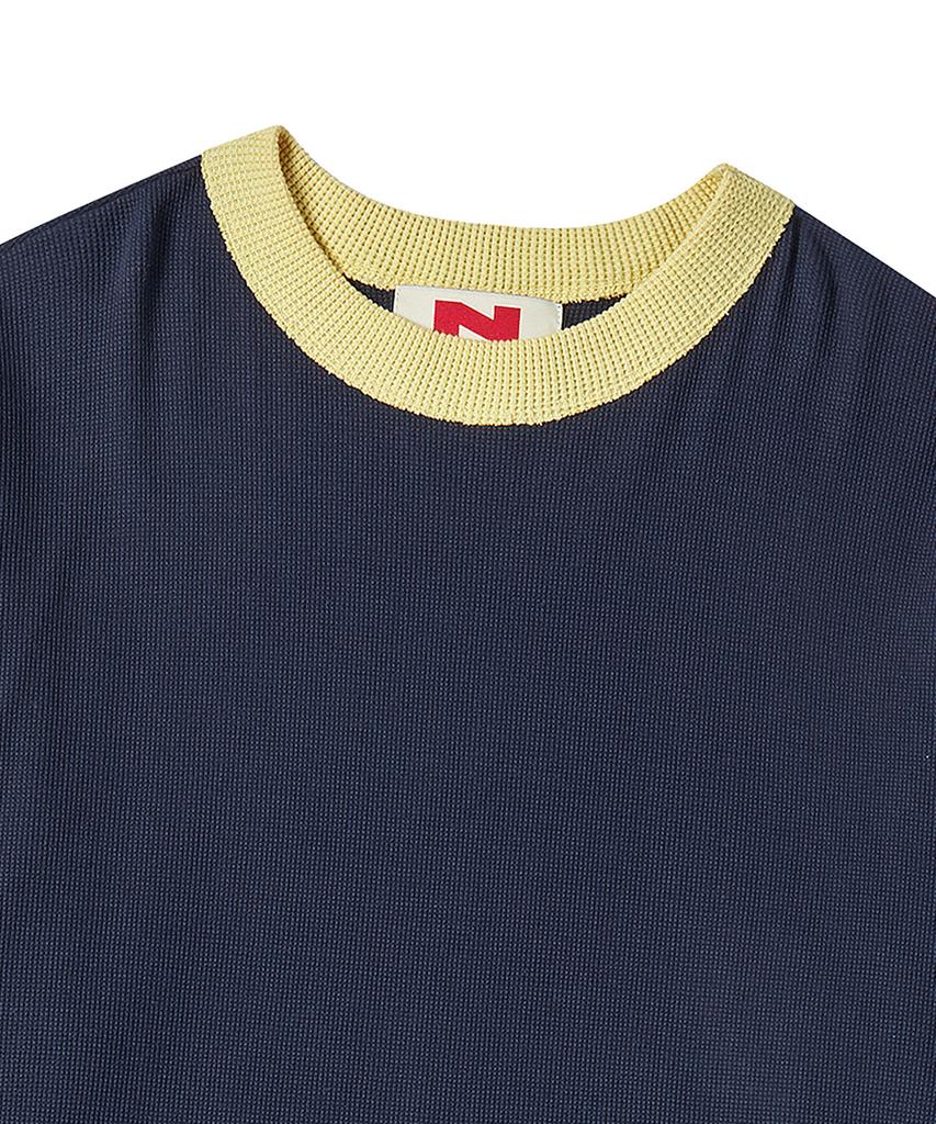 BEYOND CLOSET [Collection Line] Modern Art Stitch Long Sleeve Navy