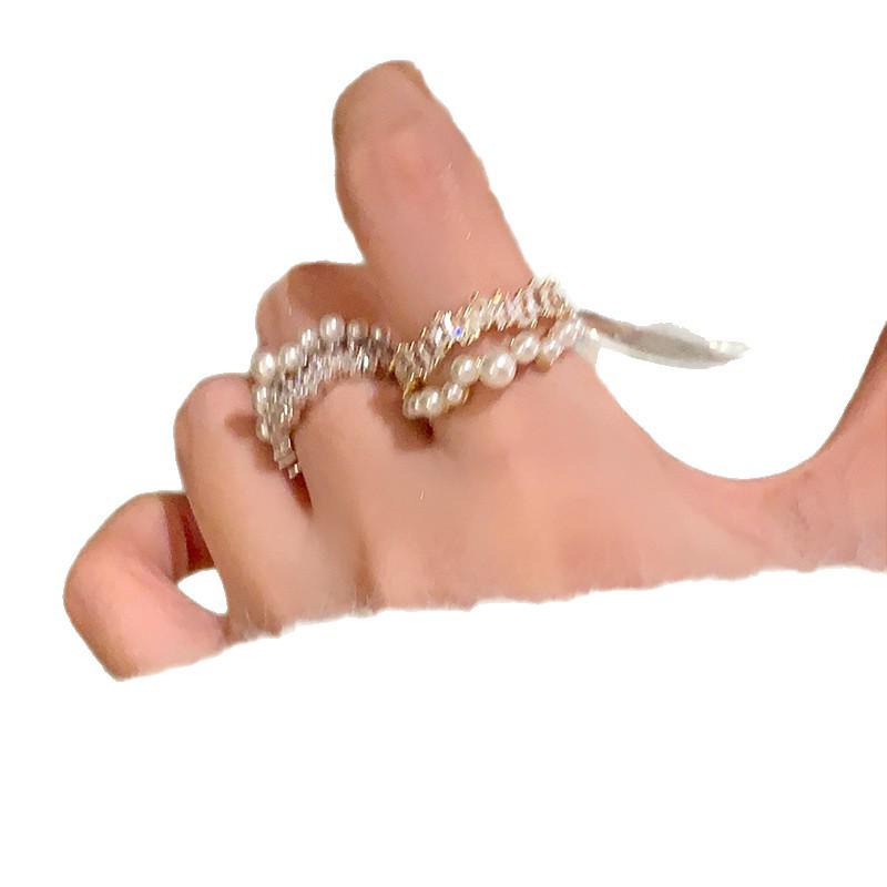 Korean Style Gypsophila Pearl Double Layer Openable Ring - Light Luxury, Versatile Index Finger Jewelry