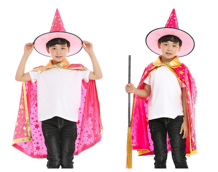 Sydanne Kids Magician Wizard Cloak Hat Cosplay Costume Hot Stamping Five-pointed Star Cloak Party Costume Halloween Costume