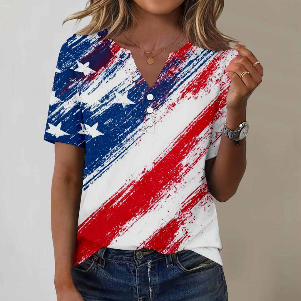 Women's Fashionable Casual Independence Day Print Blouse