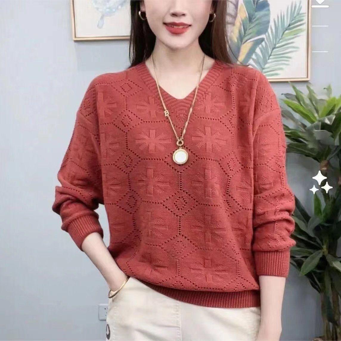 

Жіночі светри з вирізами, пуловери з V-подібним вирізом, жіночі осінньо-зимові светри, з довгим рукавом, однотонні, повсякденні, вільні, в язані джемпери XXXL brick червоний колір