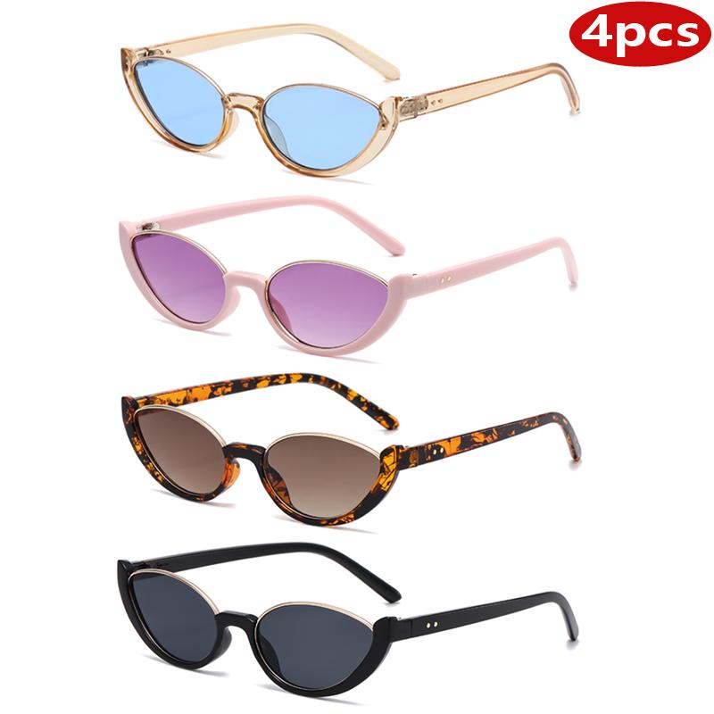 4pcs Pack Fashio Small Oval Sunglasses Women Cat Eye Half Frame Sun Glasses Outdoor Sports Luxury Brand UV400 Shades Eyewear