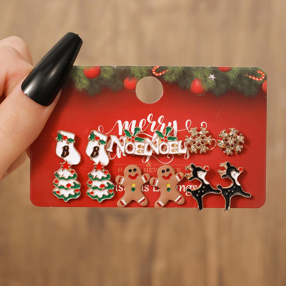 Europäische und amerikanische Weihnachts-Steckohrringe 1 Paar Kombinationsset Schneeflocke Elch Weihnachtsbaum Legierung Atmosphäre Ohrringe Ohrringe Schmuck