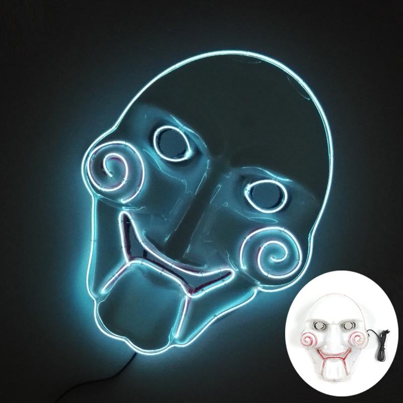 LED Light Up Chainsaw Crying Mask Carnival Halloween Dance Cosplay Jigsaw Killer Disguise Mask Glowing Movie Major Creepy Mask белый