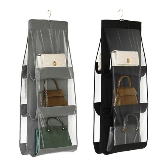 Hängender Handtaschen-Organizer Aufbewahrungstasche für Geldbörsen mit transparentem Fenster 6 Fächer Kleiderschrank Geldbörsen-Organizer zur platzsparenden Aufbewahrung