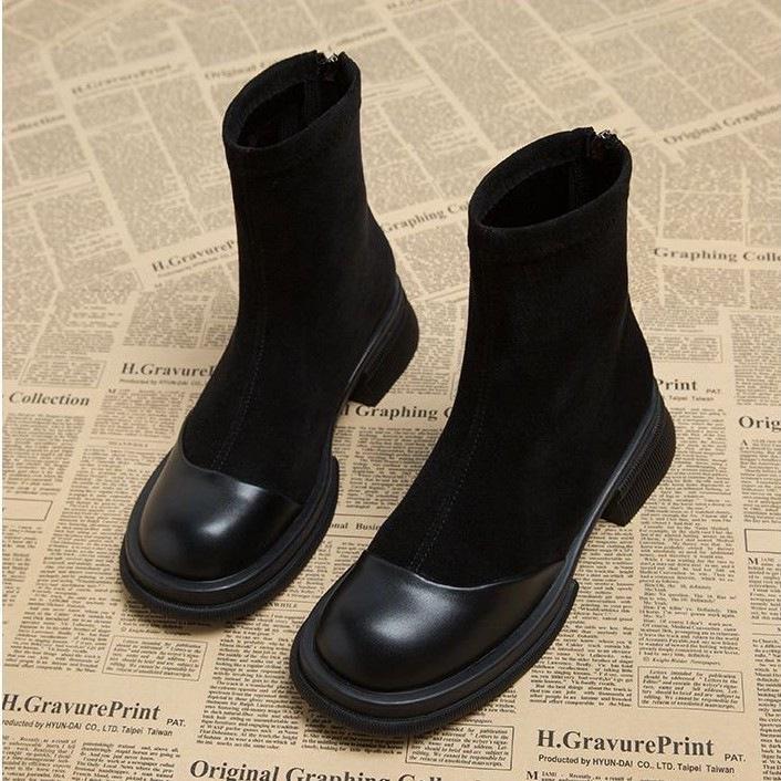 Elastic Martin Boots Women's Thick Soles Increase In Height Autumn and Winter New Small Fashion Short Boots Thin Boots