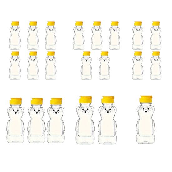 240ml Plastic Bear Honey Bottle Jars Empty Honey Squeeze Container with Flip-lid Reusable Bear Shaped Juice Bottle for Syrup Sauce Storing Dispensing