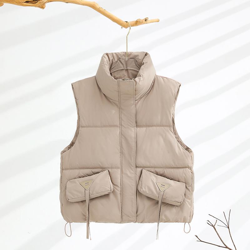 Color women's clothing spring and autumn new cotton-padded vest drawstring stand-up collar sleeveless vest