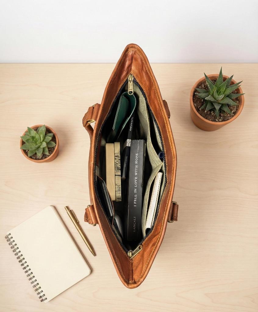 Personalized Handmade Vintage Goat Leather Tote Bag For Women