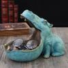 Resin Hippo Statue Big Mouth Hippo Figurine Candy Dish Key Bowl Desktop Storage Ornament Home Office Table Decoration Accessorie
