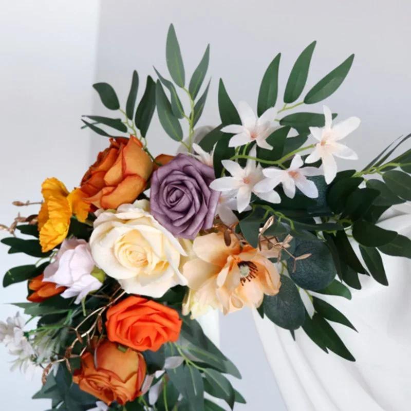 2pcs Artificial Flowers Wedding Backdrop Wreath Decor Welcome Card Sign Corner Wall Props Arrange Arch Fake Flower Row