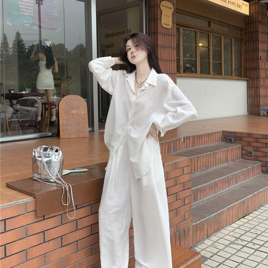 Extra-Large Relaxed Casual Wide-Leg Linen Pants & Slimming White Shirt for Women