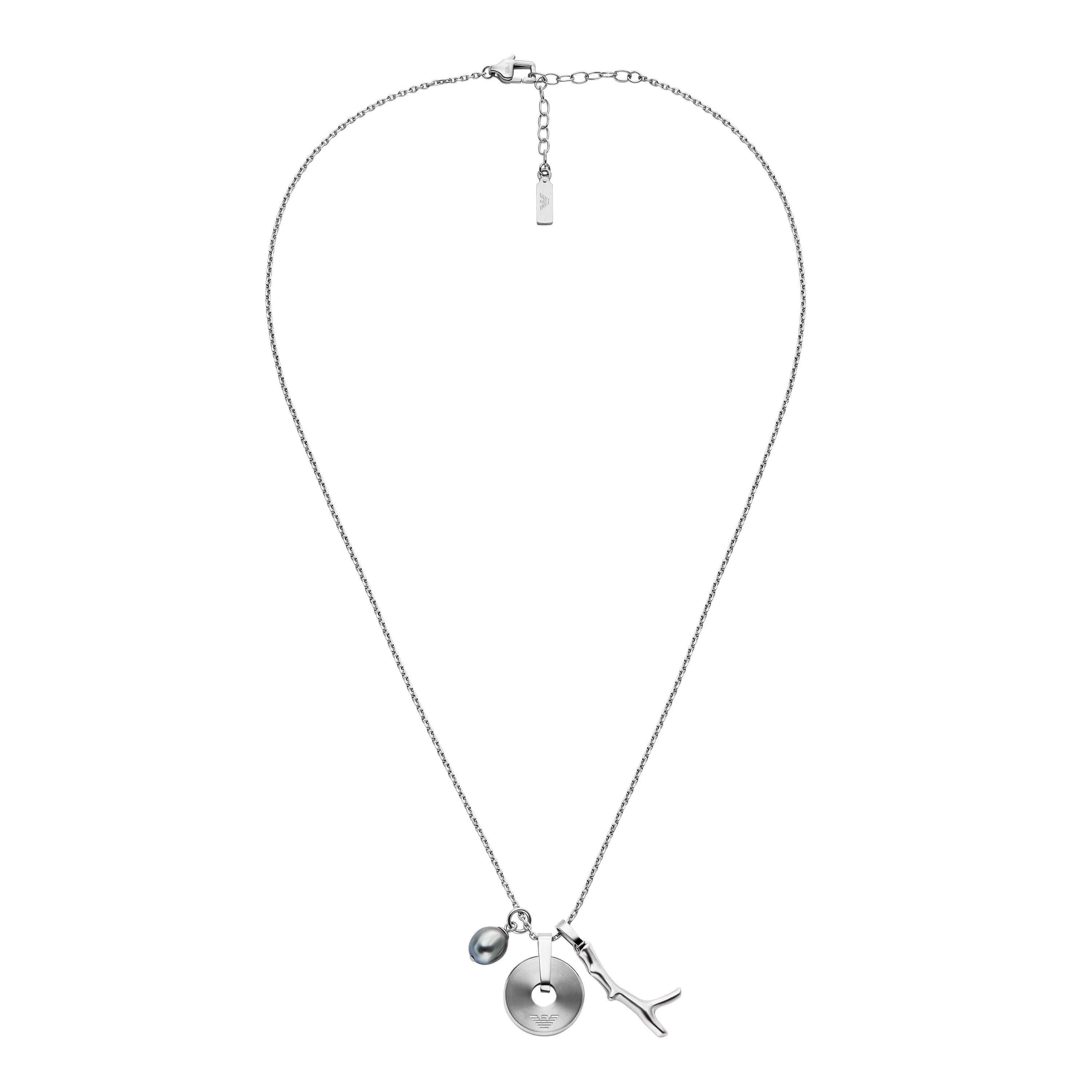 

Emporio Armani Round Tag Stainless Steel Freshwater Pearl Necklace Men necklace EGS3315040 F,EGS3315040