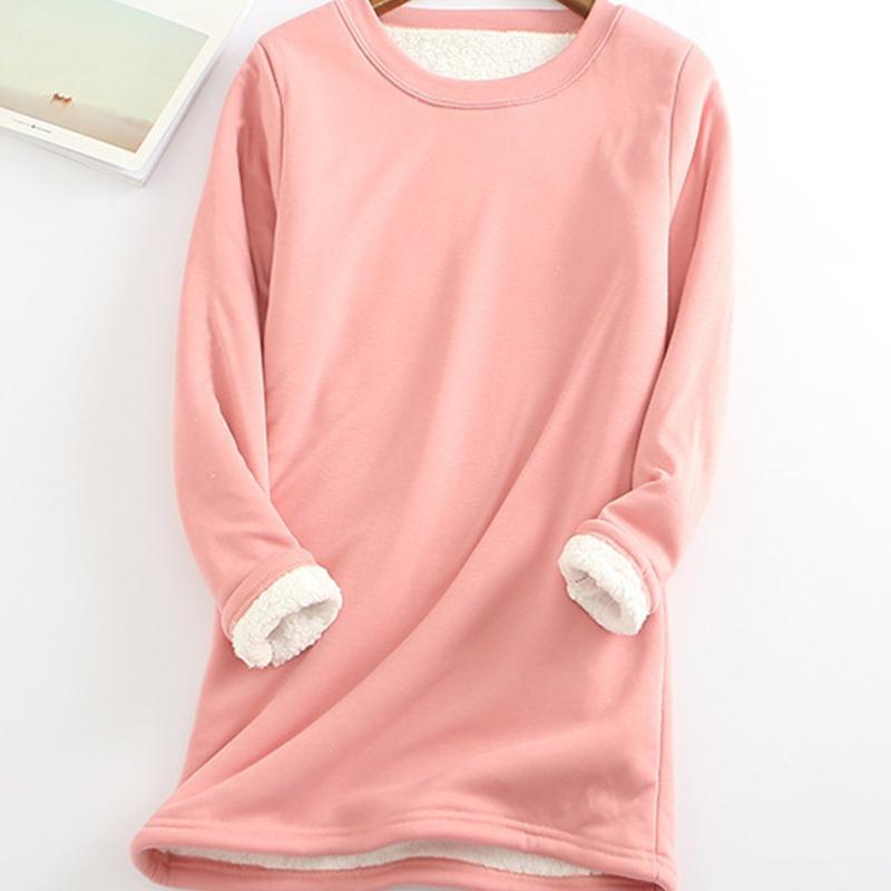 

Autumn and Winter Plus Velvet Women s Mid-length Thickened Slim Warm Top S розовый