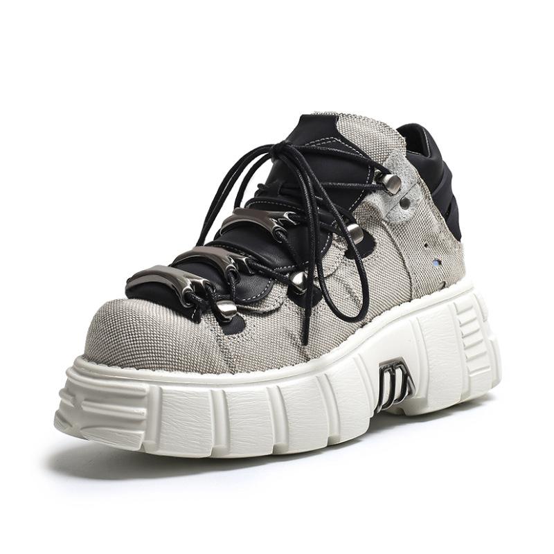 

Винтажная унисекс рок-обувь Испанская обувь в стиле дарк-панк из кожи Низкий верх Массивная подошва Металлический дизайн 45 абрикосовый