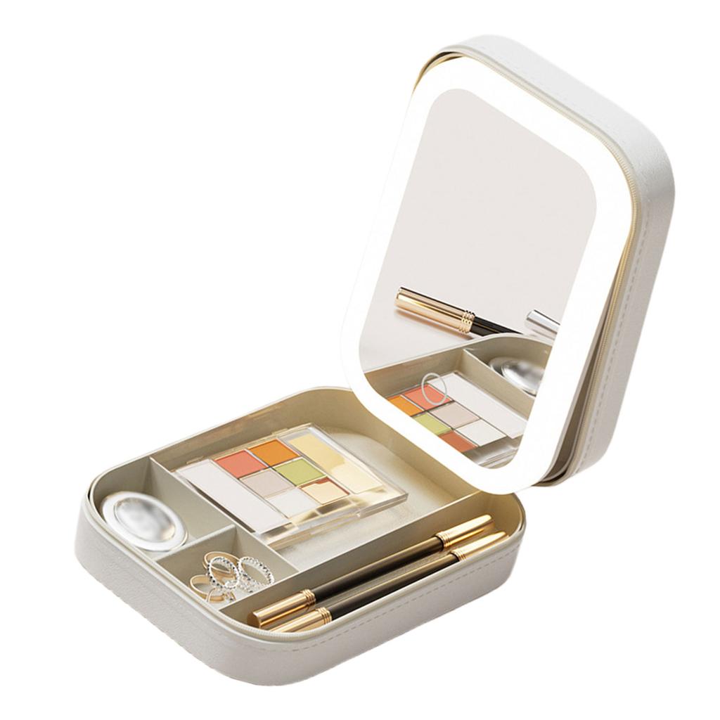 Portable Jewelry Case With LED Lighted Makeup Mirror Jewelry Storage Box With LED Mirror Essential Organizers
