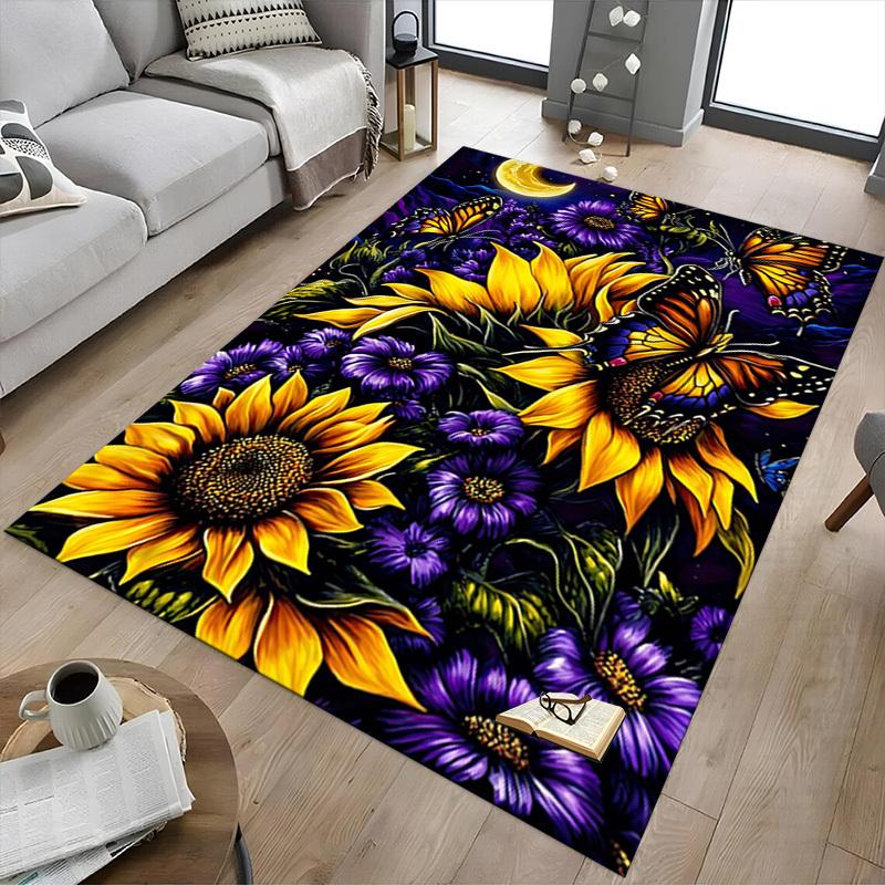 1PC Butterflies Sunflowers Extra Large Non-Slip Floor carpet, Office, family, bedroom, Studio - Large Area RugJ0410