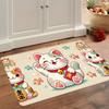 Lucky Maneki-neko Cat Doormat Cute Fortune Cat with Fish and Coins Design Non-Slip Floor Mat for Prosperity