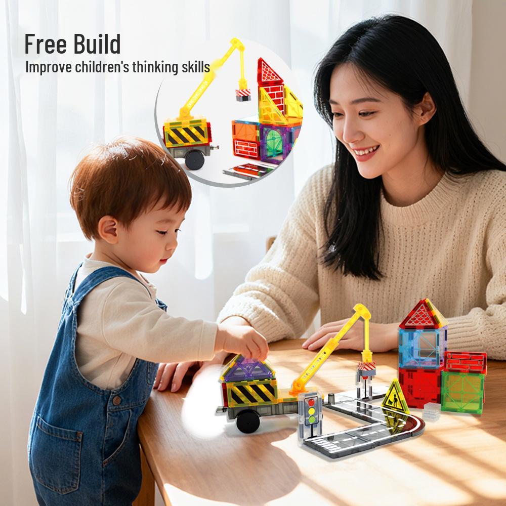 Cross-Color Magnetic Window Blocks: 7.5C Road & Traffic Construction Set for Kids
