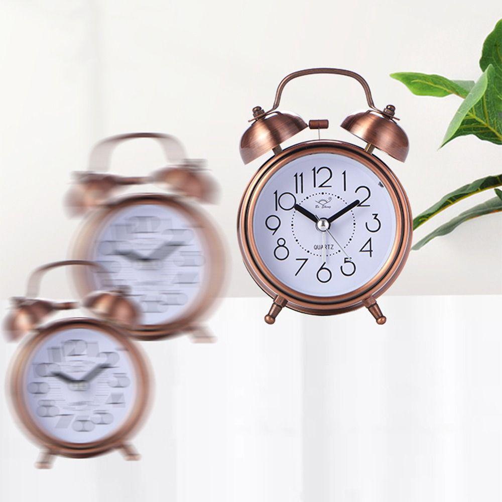 Creative Classical Alarm Clock Mute Type Super Loud Bell Alarm Clock Metal Frame with Night Light Retro Alarm Clock Home Decor