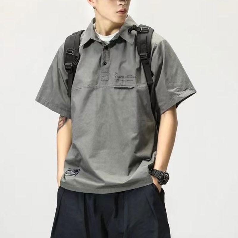 Young Style Letter Loose Polo Shirts Summer Printed Basic Men's Clothing Polo Shirts Stylish Button Casual Short Sleeve T-shirts