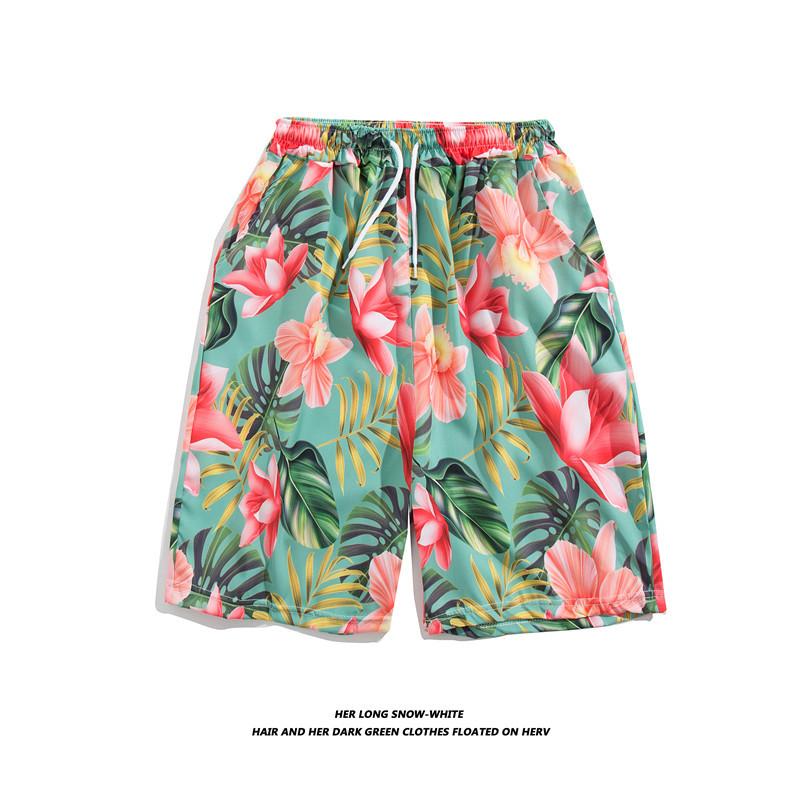 Men's Casual Loose Fit Five Point Shorts Trendy Floral Beach Vacation Couple Shorts Comfortable Versatile Summer Bottoms