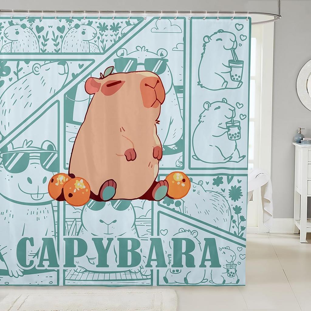Lovely Capybara Fabric Shower Curtain, Cute Pet Rodents Shower Curtains for Bathroom Murine Animal Capybara Print Animals Lovers