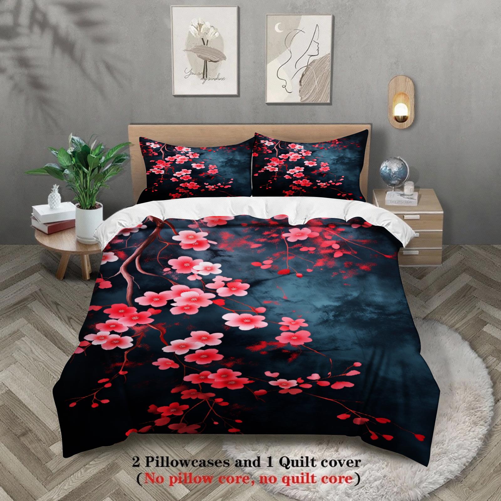 

3pcs Cherry Blossom Bedding Sets 3D Printed Floral Pattern Duvet Cover Sets With Pillowcases No Filling Single Twin King Size EU Double(200x200cm)