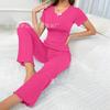 New Elastic Wavy Edge Short-sleeved Trousers Girls Pajamas Set Casual Loungewear