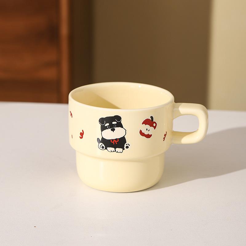 Schnauzer Hochwertige Keramik Stapeltassen Haushaltsset Cartoon Welpe Büro Keramik Wasserbecher Kaffeetasse
