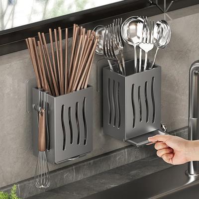 Küchenutensilienständer - Multifunktionaler Abtropfhalter für Essstäbchen, an der Wand montierte oder freistehende Aufbewahrungsbox für Besteck, Kunststoff