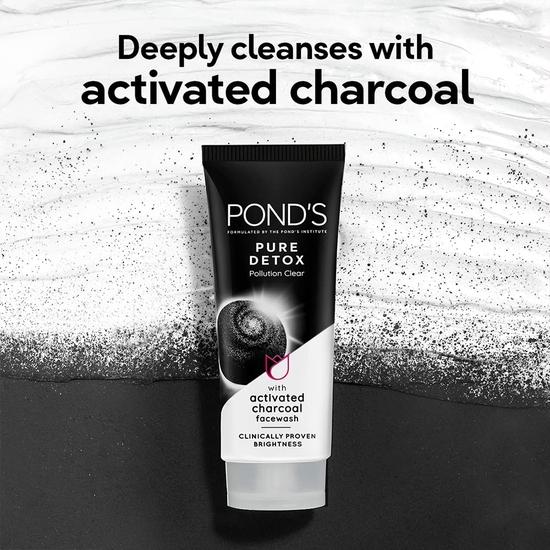 POND'S Pure Detox Face Wash 200 G| Daily Exfoliating & Brightening Cleanser| Deep Cleans Oily Skin - With Activated Charcoal for Fresh|