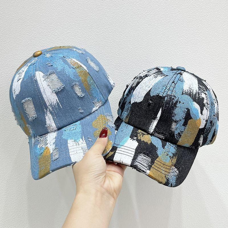 Broken Hole Graffiti Color Blocked Simple Baseball Cap for Women, Sun Shading Couple, Duckbill Cap for Men