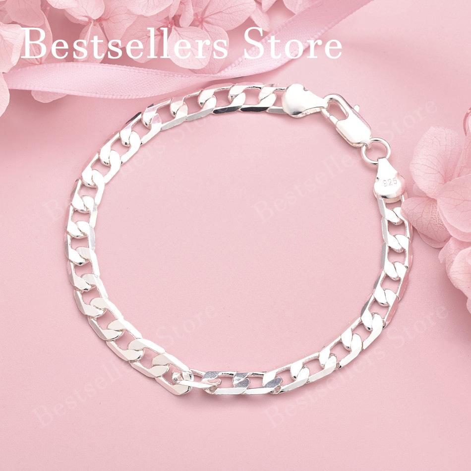 925 Sterling Silver 8-inch Classic Cuban Chain Bracelet for Men and Women, Fashionable Party, Hip-hop Jewelry Accessories