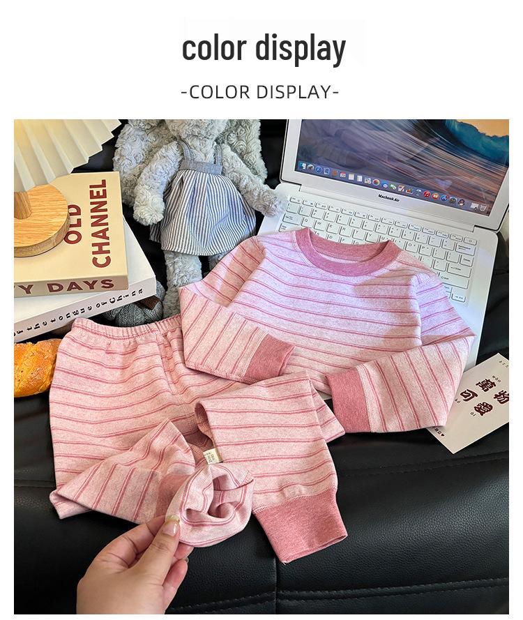 Children's Velvet Cotton Underwear Set: Thickened Autumn Striped Home Wear for Boys and Girls