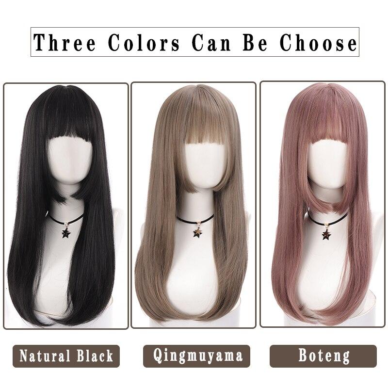 Women's Wig Lolita Synthetic Long Straight Black Brown Fake False Hair Natural Cosplay Wigs With Bangs High Temperture