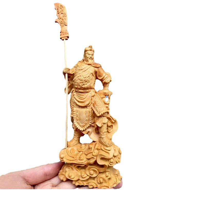 Standing Guan Gong Wood Carving Ornament - 16×9×5.5 for Home Decor