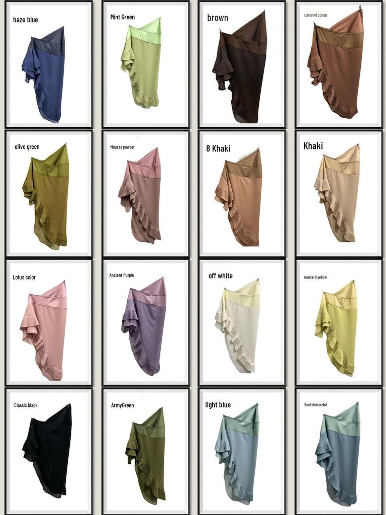 Muslim Women's Double Layer Chiffon Hijab - Pleated Edge Color Block Pullover