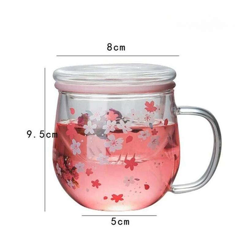 

Sakura Glass Teacup Printed Image with Lid Household Water Cup 301-400ml