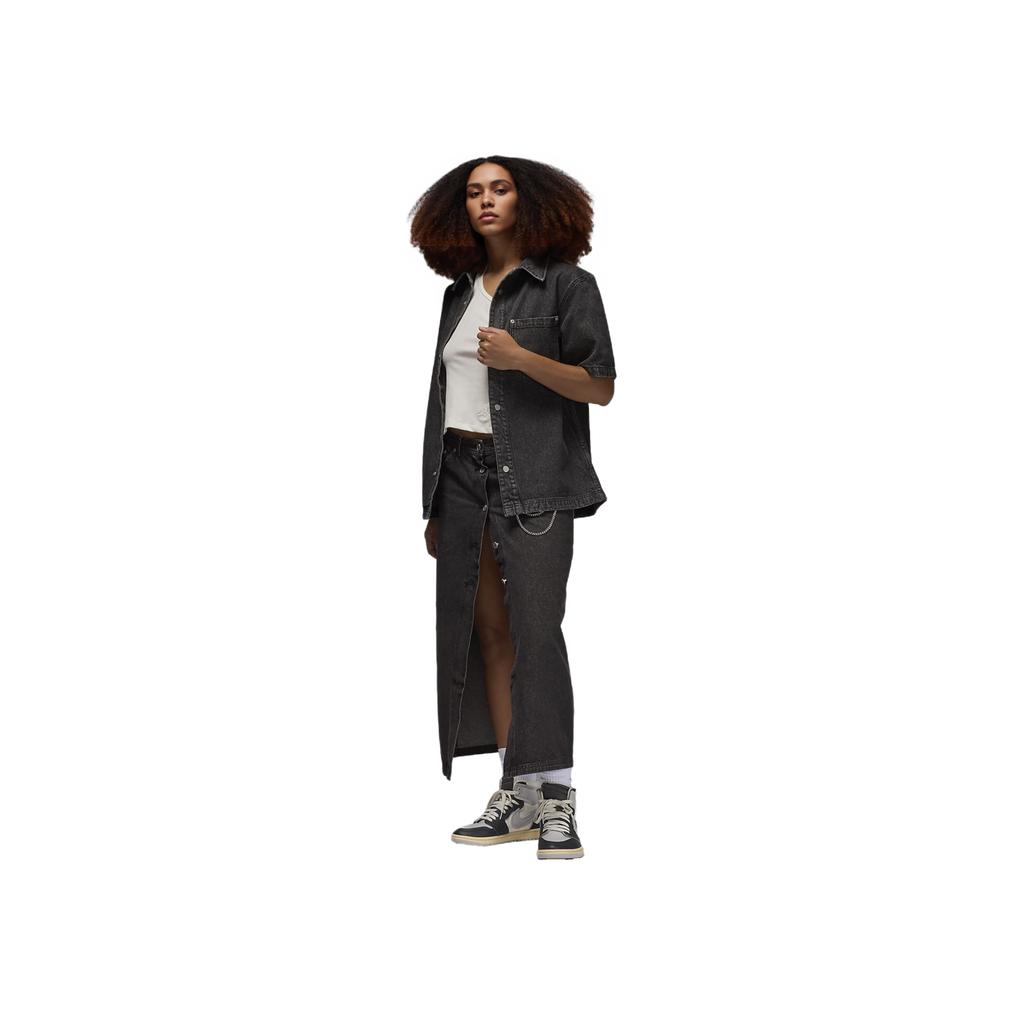 Jordan Air Polo Tinta Unita Lettera Denim Manica Corta Camicia Unisex camicie Nero FZ2131-010