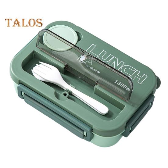 

Ланч-бокс на 1300 мл с вилкой, ложкой, 4 отделениями, коробка для бенто, герметичный многоразовый контейнер для хранения продуктов питания, не содержащий бисфенола-А, для детей, студентов, офиса зелёный