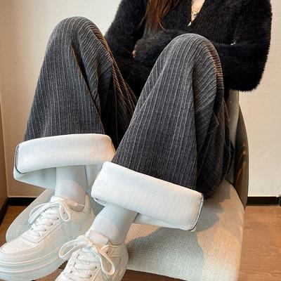 Corduroy Wide-leg Pants Women's Autumn and Winter New Small Drape Casual Chenille Straight Fleece Pants