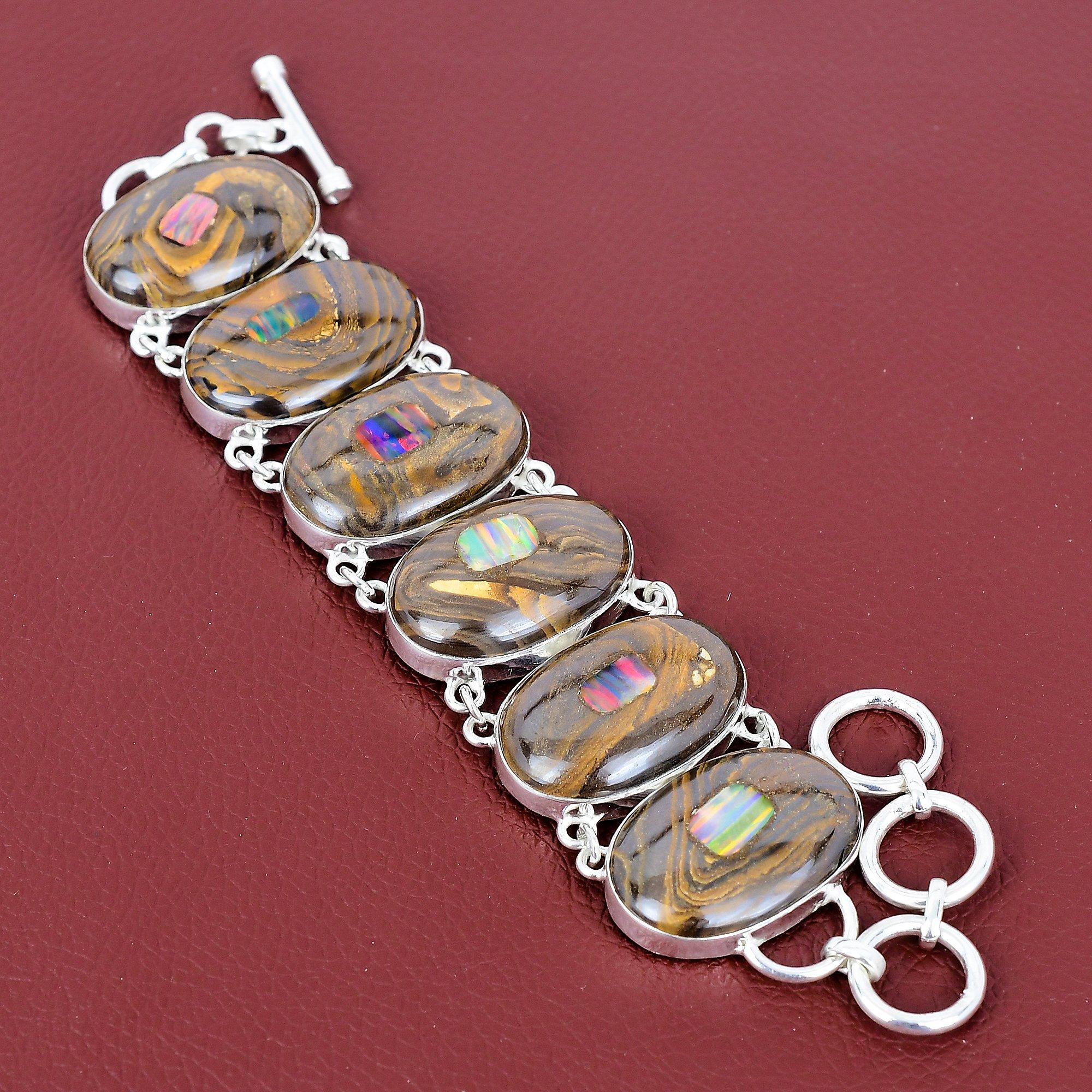 Ethopian opal in boulder opal bracelet gemstone unique jewelry 925 sterling silver adjustable chain bracelet handmade bracelet gifts for mom Adjustable