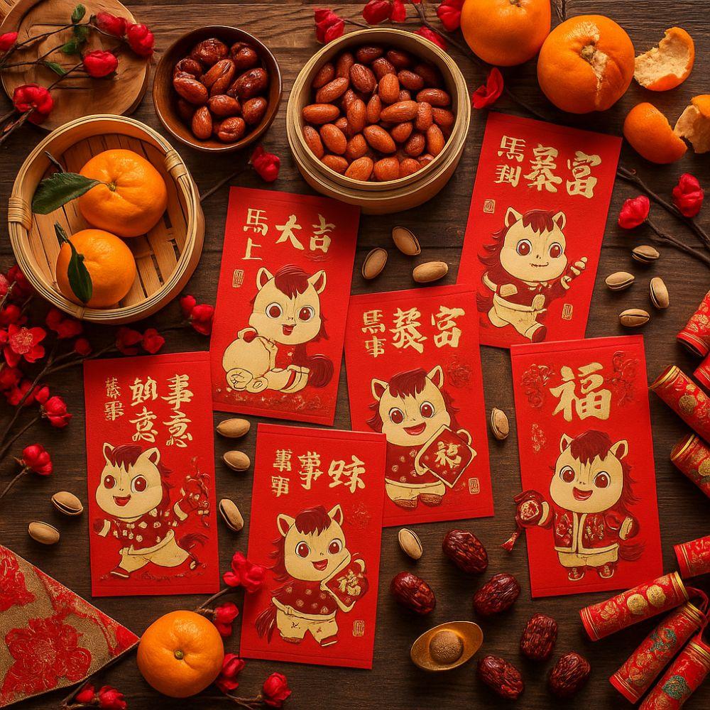 6pcs Gold Stamping 2026 New Year Red Envelope Paper Lucky Red Pocket Gift Bags  Spring Festival