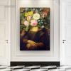 Portret faimos Mona Lisa, Fata cu perle Flori Pictură în ulei Imprime pe pânză Poster mural vintage Cuadros Wall Art
