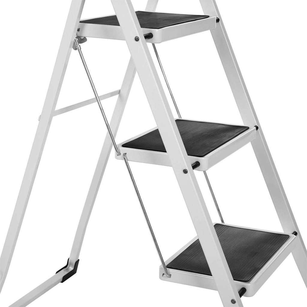SONGMICS 3 Step Ladder, Heavy Duty Steel, Folding, Portable with Anti-Slip Mat Max. Load Capacity up to 150 kg Tested and Certified by TÜV Rheinland