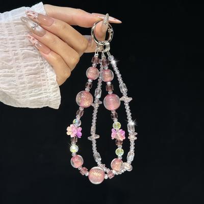 Trendy Double-layer Flower Beaded Phone Strap, Versatile Keychain & Bag Pendant, Cute Anti-Lost Wristlet for All Phones