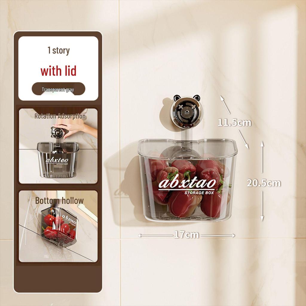 Wall-Mounted Kitchen Storage Box for Scallions, Ginger, and Garlic - Suction Cup Drainage Basket, No-Punch Hanging Design